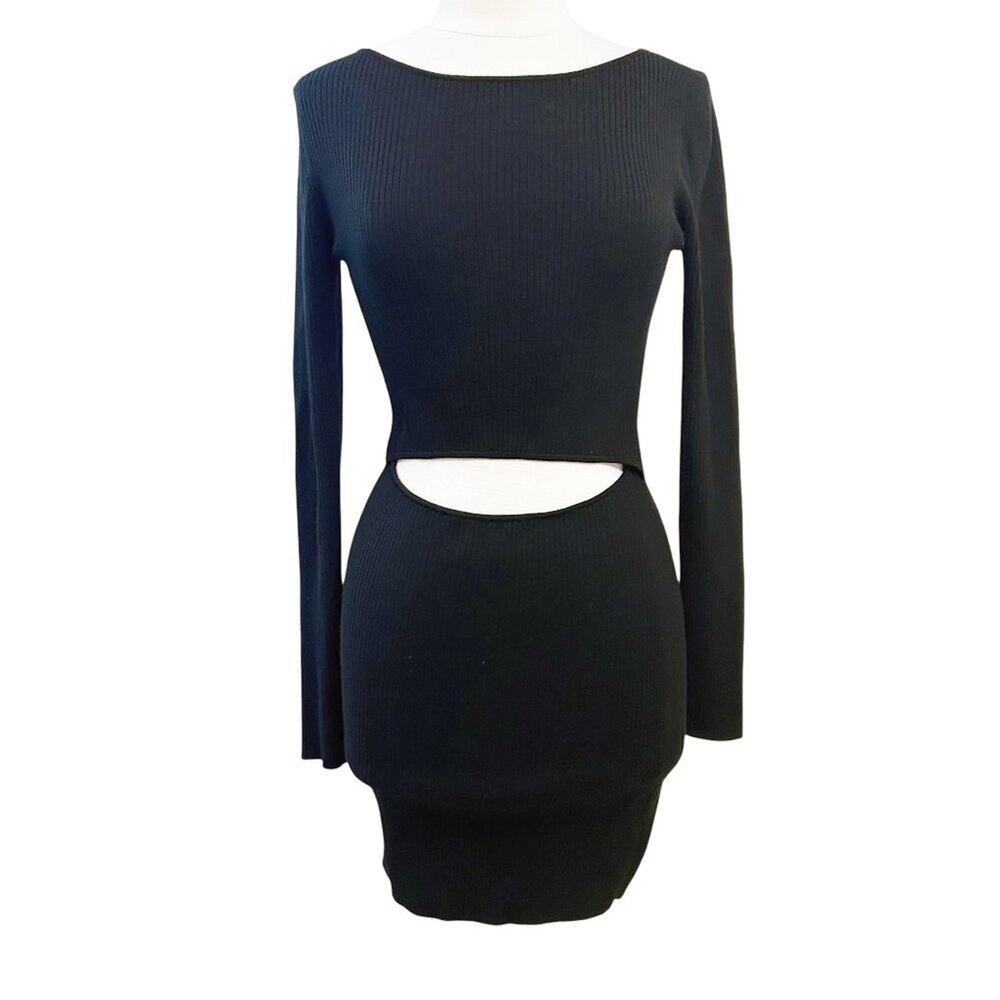 Wilfred Aritzia Knit Cutout Dress Black Ribbed Long Sleeve Medium